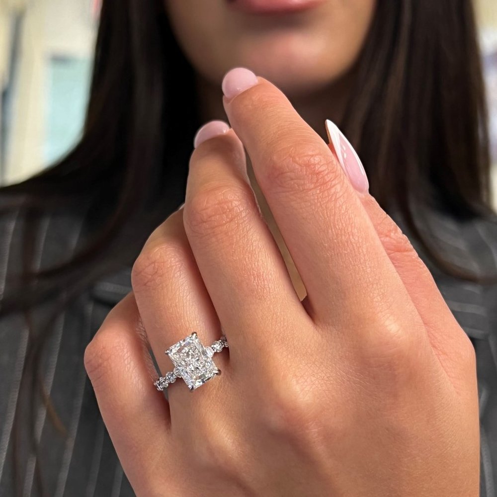 3.57Cts Rectangular Lab Grown & Natural Diamond Engagement Ring 18K White Gold